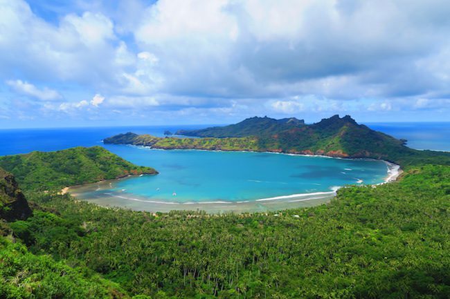View of anaho bay from hike nuku hiva marquesas islands, French Polynesia